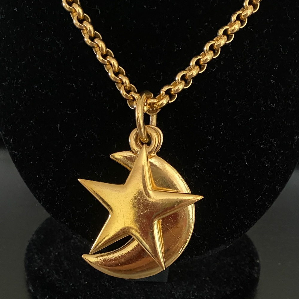 Authentic CELINE Gold Star and Moon Pendant Necklace